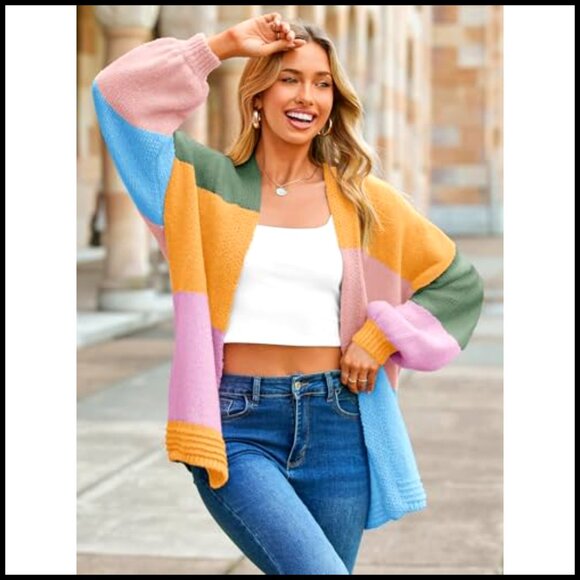 Oversized Chunky Knit Cardigan Open Front Sweater Long Sleeve Loose Fit - Picture 5 of 7